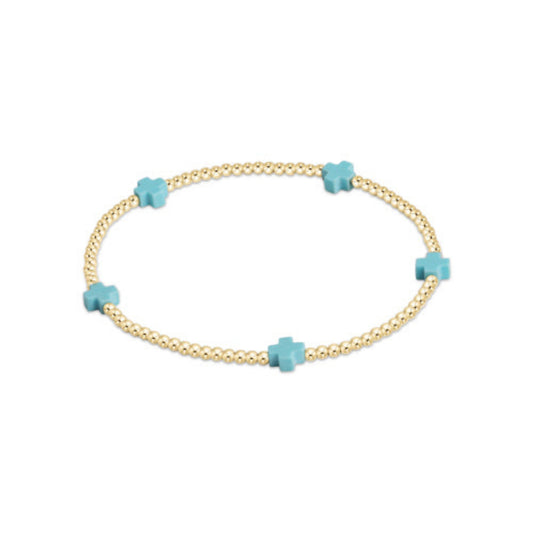 enewton 6.25" Signature Cross Small Gold Pattern 2mm Bead Bracelet - Turquoise