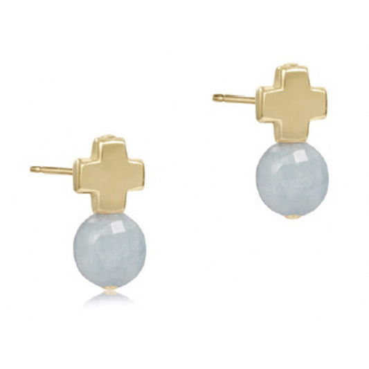enewton Signature Cross Gold Stud - Aquamarine