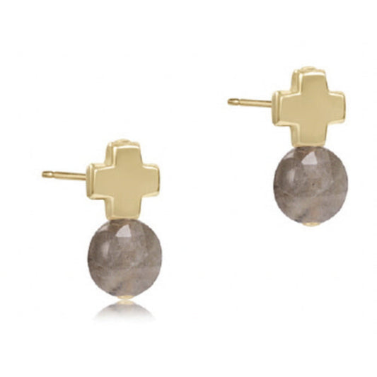 enewton Signature Cross Gold Stud - Labradorite