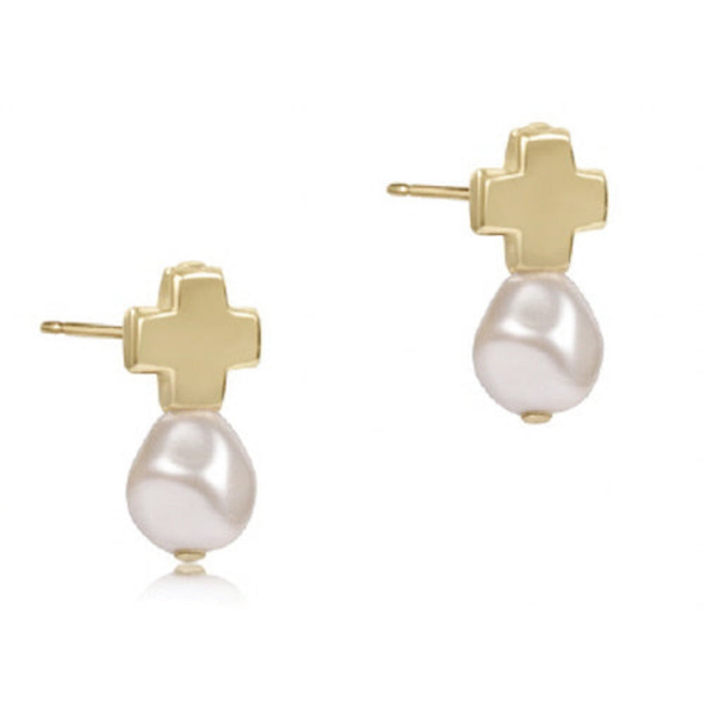 enewton Signature Cross Gold Stud - Classic Pearl
