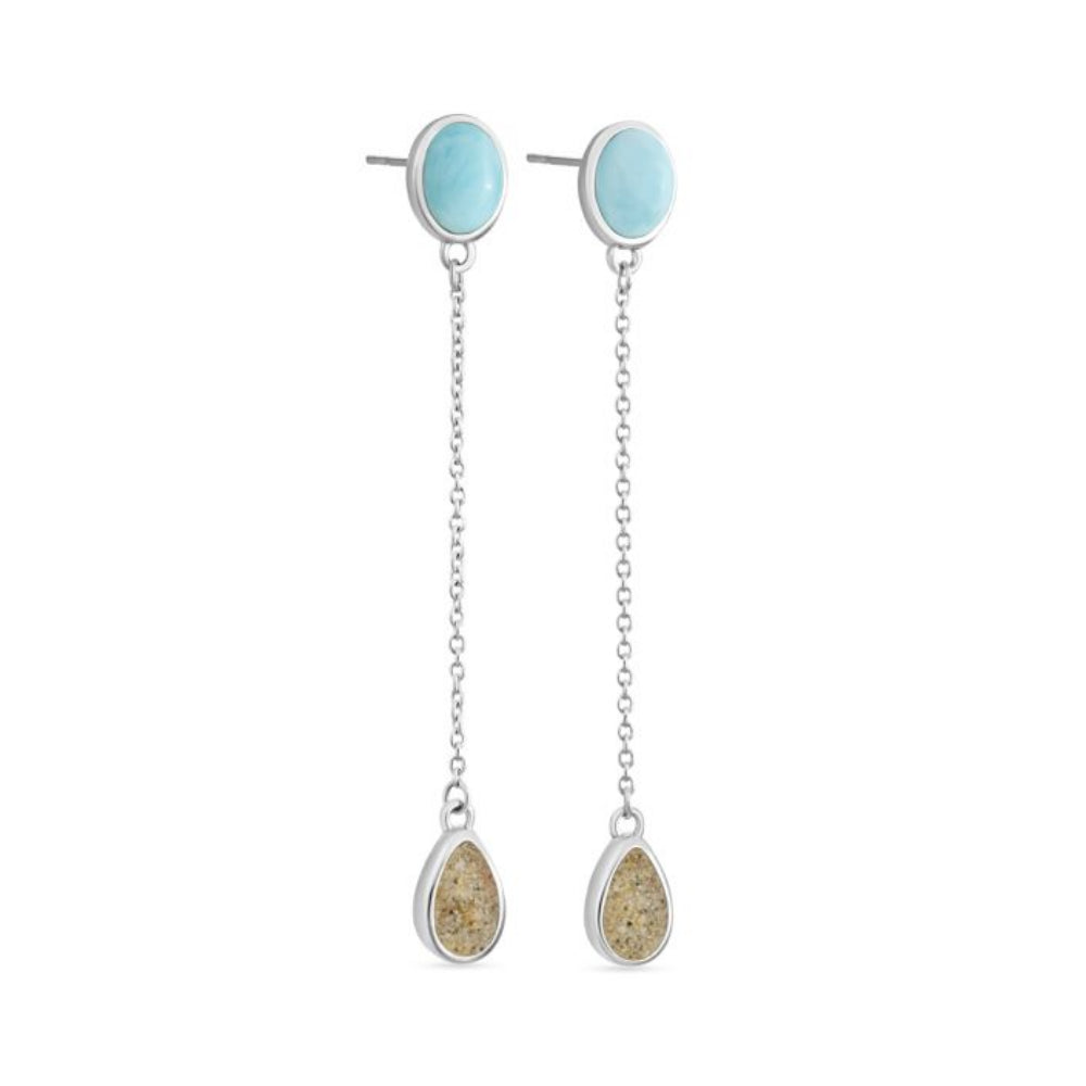 Dune Stepping Stone Chain Drop Earrings - Larimar & Sand