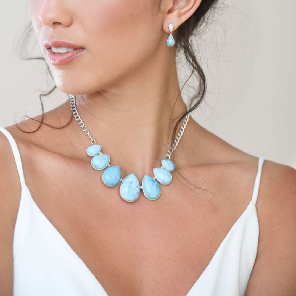 Dune Teardrop Earrings - Larimar and Sand