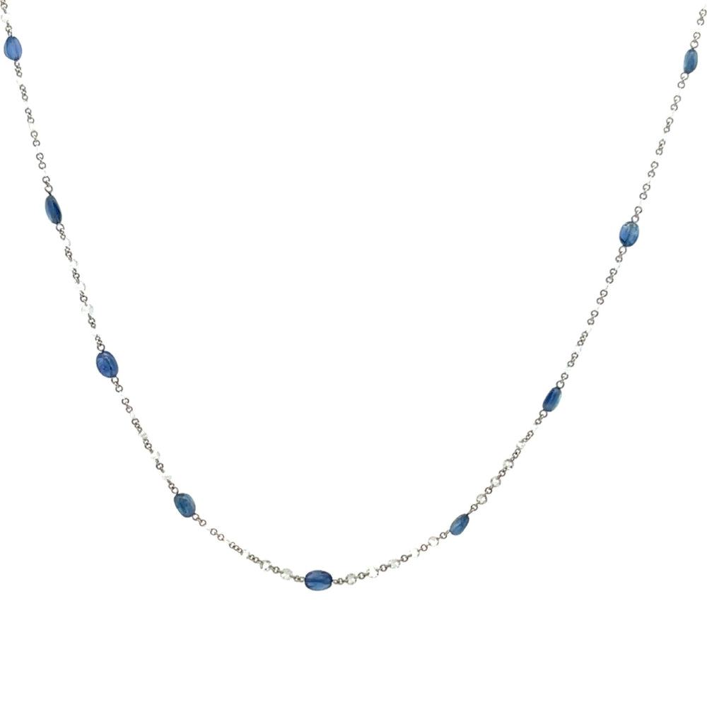 18k Gold Sapphire and Diamond Station Necklace