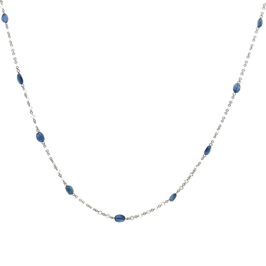 18k Gold Sapphire and Diamond Station Necklace