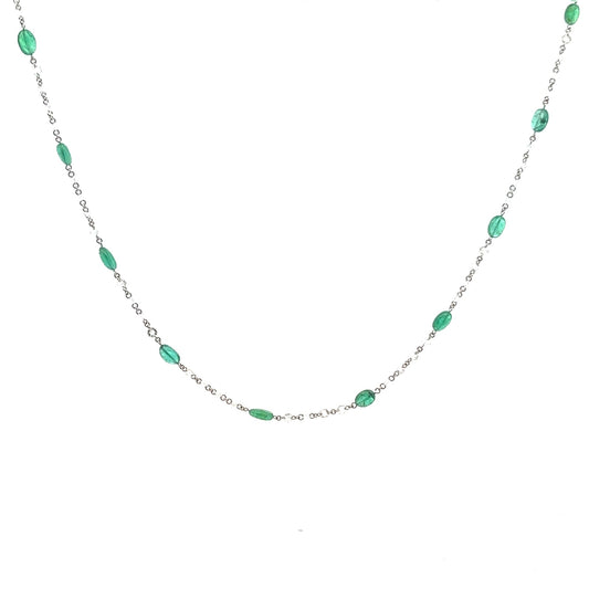 18k Gold Emerald and Diamond Station Necklace