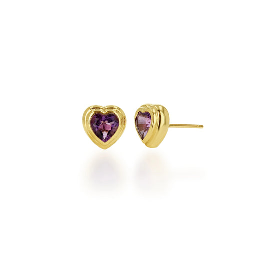 Rachel Reid 14k Gold Amethyst Heart Stud Earrings