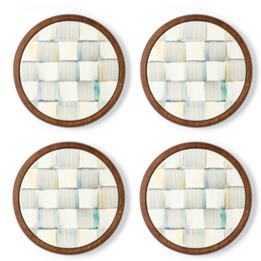 MacKenzie-Childs Sterling Check Enamel Coasters - Set of 4