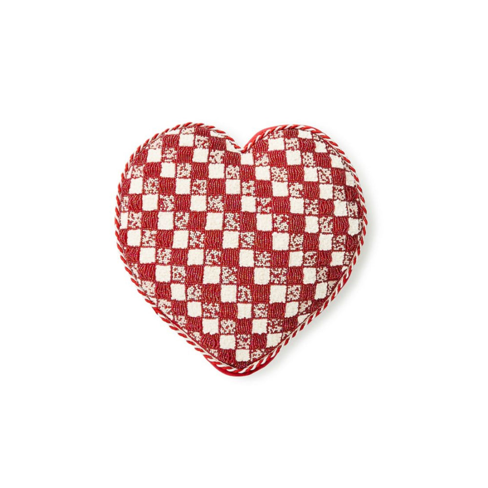 Mackenzie-Childs Red and White Check Heart Shaped Throw Pillow