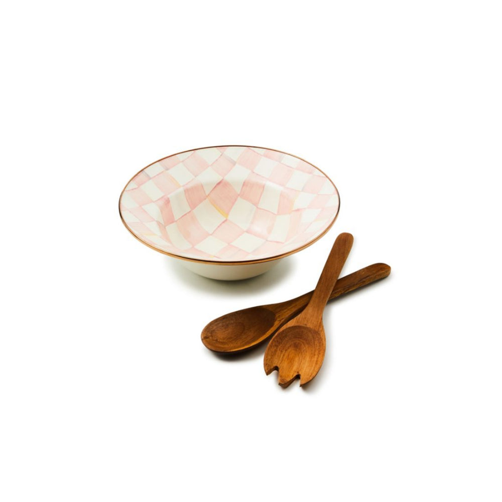 MacKenzie-Childs Rosy Check Enamel Salad Serving Set