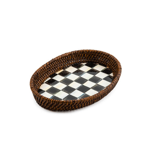 MacKenzie-Childs Courtly Check Rattan & Enamel Tray - Small/Large