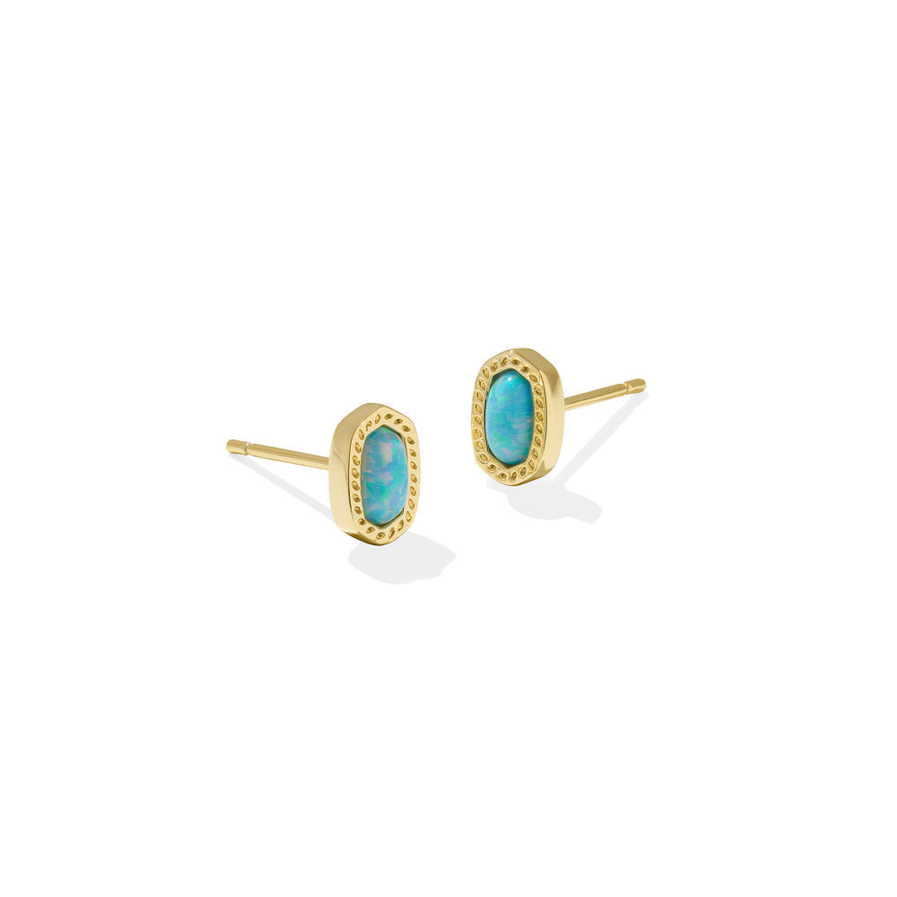 Kendra Scott Mini Ellie Stud Earrings - Gold Light Teal Kyocera Opal
