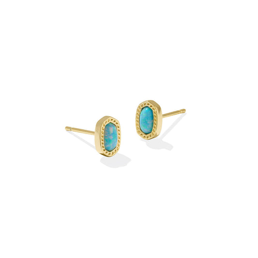 Kendra Scott Mini Ellie Stud Earrings - Gold Light Teal Kyocera Opal