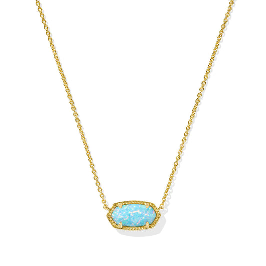 Kendra Scott Elisa Short Pendant Necklace in Gold Light Teal Kyocera Opal