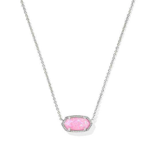 Kendra Scott Elisa Short Pendant Necklace in Silver Carnation Kyocera Opal