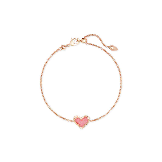 Kendra Scott Ari Heart Rose Gold Delicate Chain Bracelet in Pink Drusy