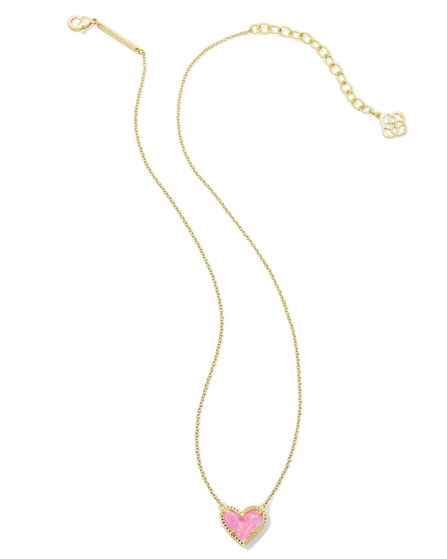 Kendra Scott Ari Heart Pendant Necklace - Pink Iridescent Glitter Glass