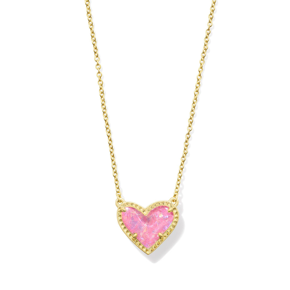 Kendra Scott Ari Heart Pendant Necklace - Pink Iridescent Glitter Glass