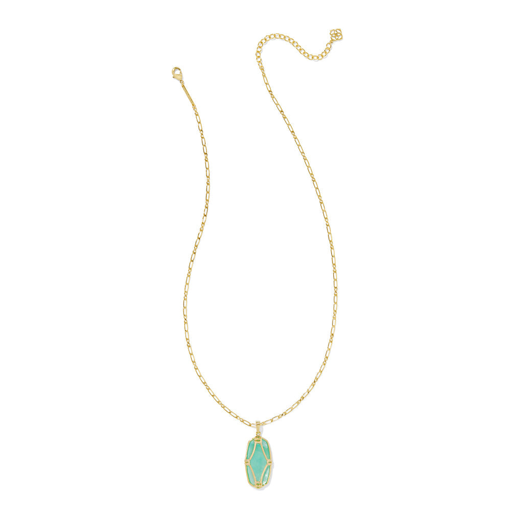 Kendra Scott Gold Elle Lattice Frame Large Long Pendant Necklace - Light Green Mother of Pearl