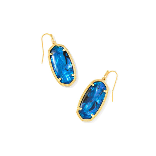 Kendra Scott Elle Gold Drop Earrings in Navy Abalone
