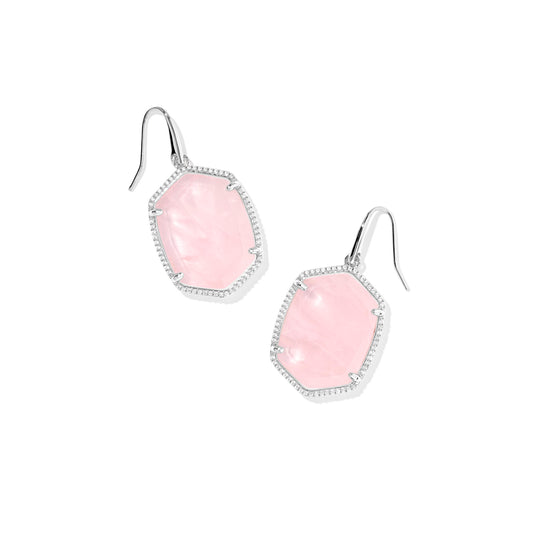 Kendra Scott Daphne Pave Frame Drop Earrings - Rose Quartz