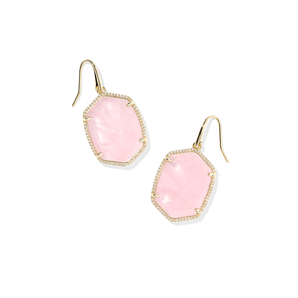 Kendra Scott Daphne Pave Frame Drop Earrings - Rose Quartz