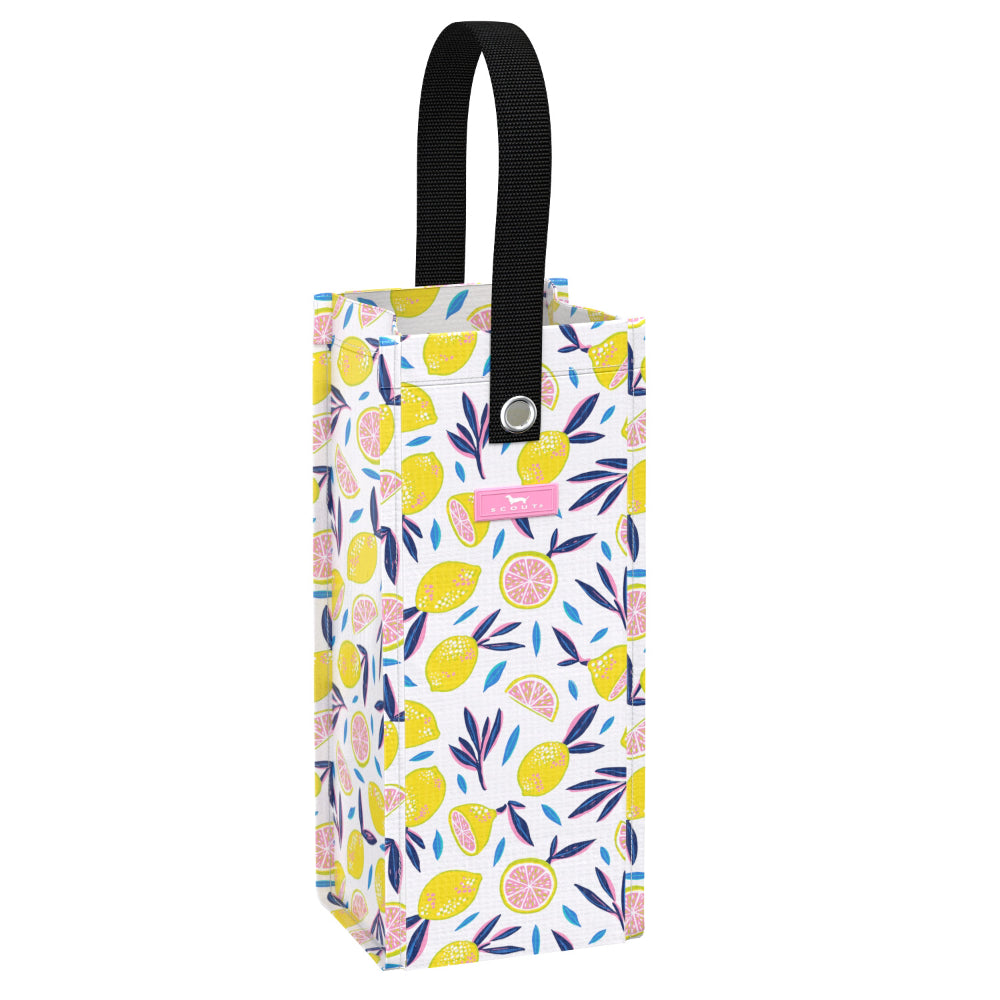 Reusable wine bottle bag with lemon design