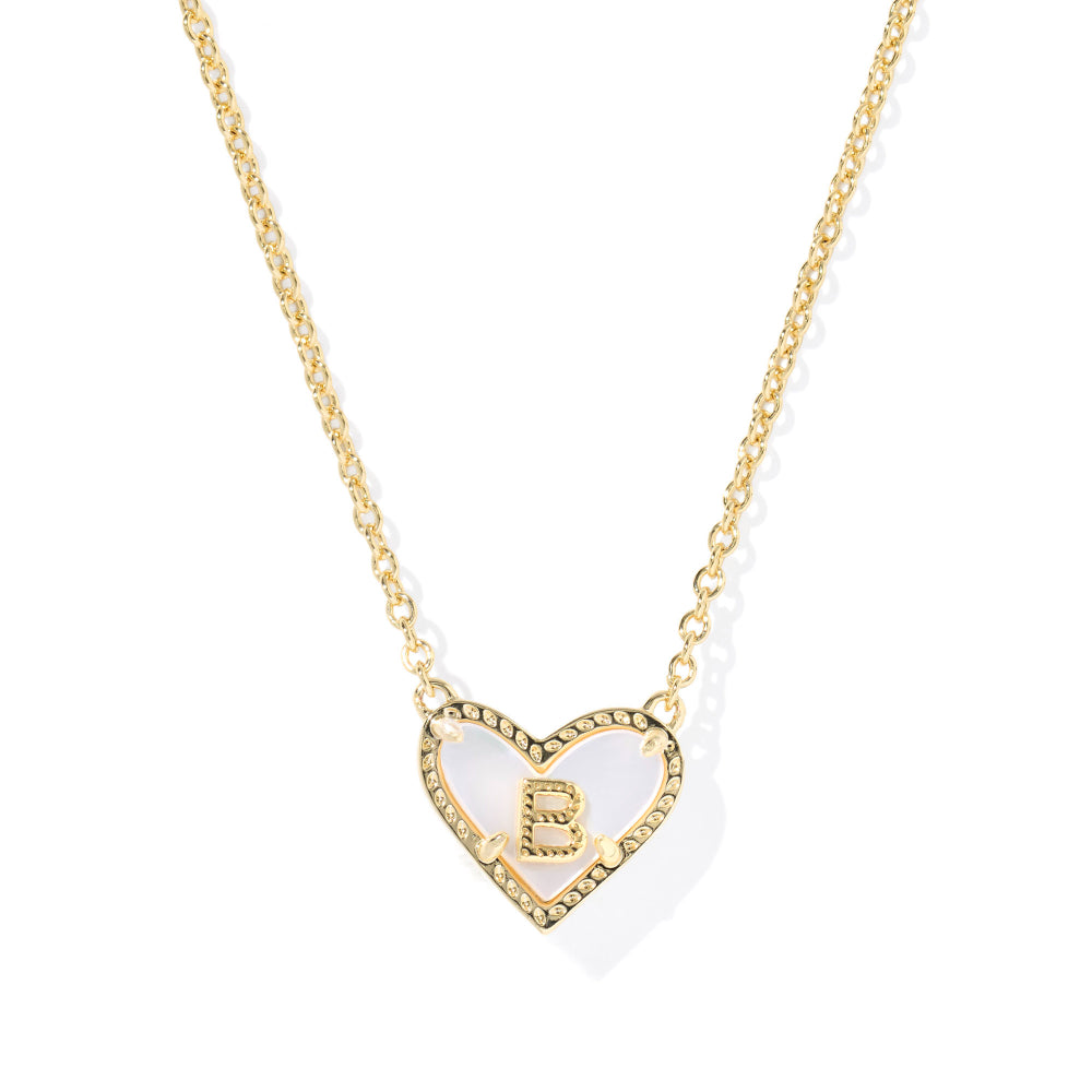 Kendra Scott Gold Heart Letter Short Pendant Necklace - Ivory Mother of Pearl