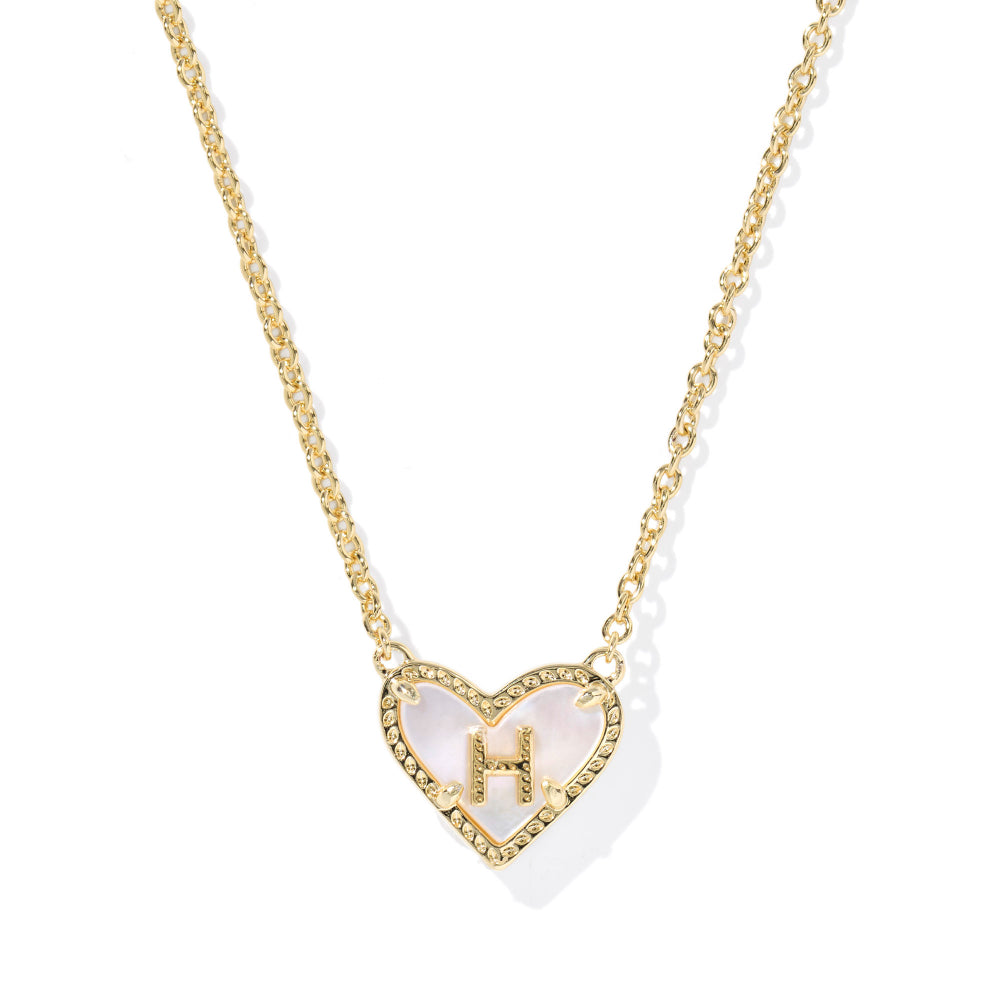 Kendra Scott Gold Heart Letter Short Pendant Necklace - Ivory Mother of Pearl
