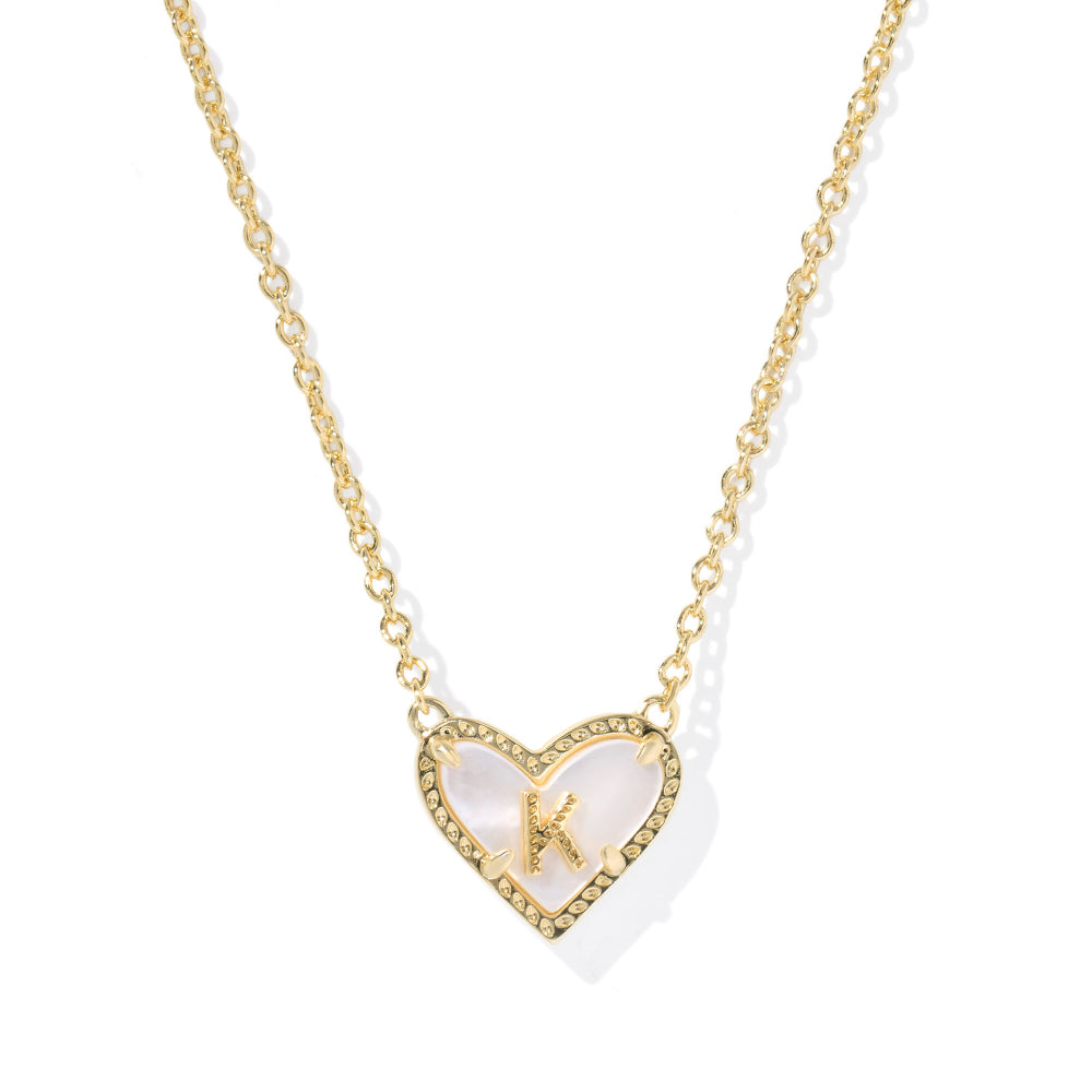 Kendra Scott Gold Heart Letter Short Pendant Necklace - Ivory Mother of Pearl