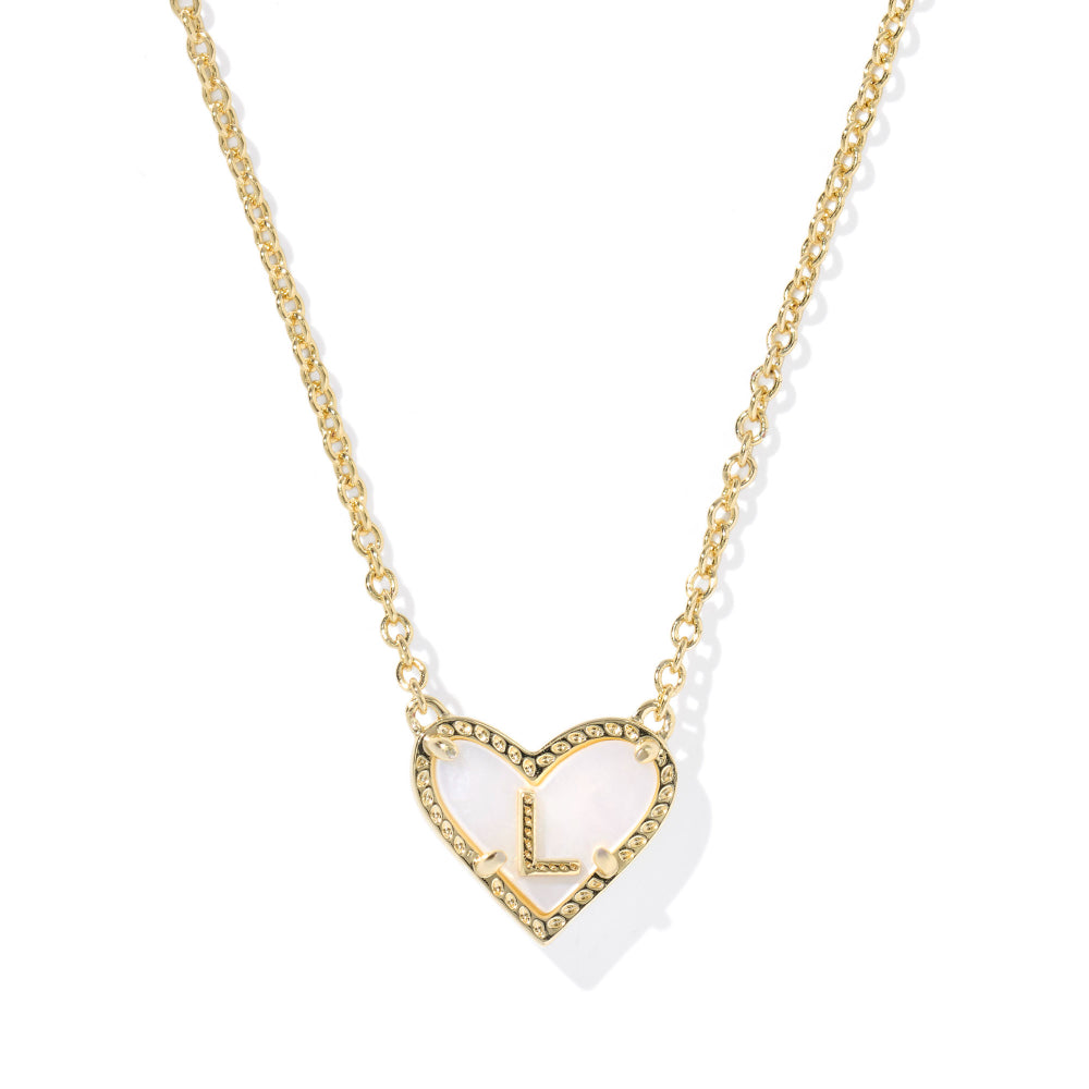 Kendra Scott Gold Heart Letter Short Pendant Necklace - Ivory Mother of Pearl