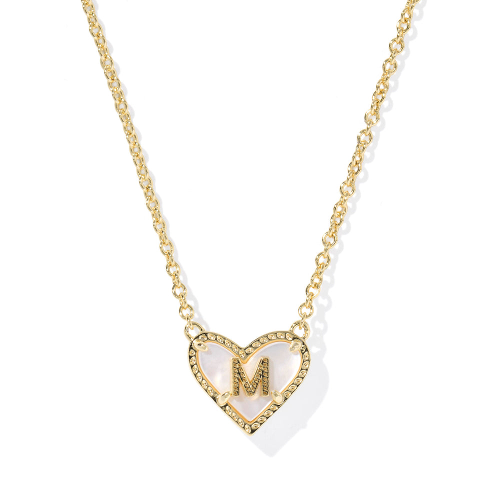 Kendra Scott Gold Heart Letter Short Pendant Necklace - Ivory Mother of Pearl