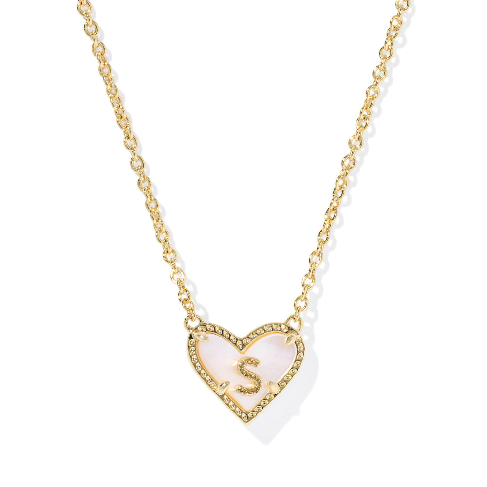 Kendra Scott Gold Heart Letter Short Pendant Necklace - Ivory Mother of Pearl