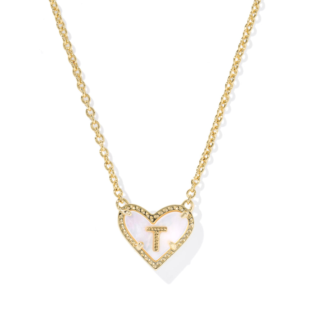 Kendra Scott Gold Heart Letter Short Pendant Necklace - Ivory Mother of Pearl