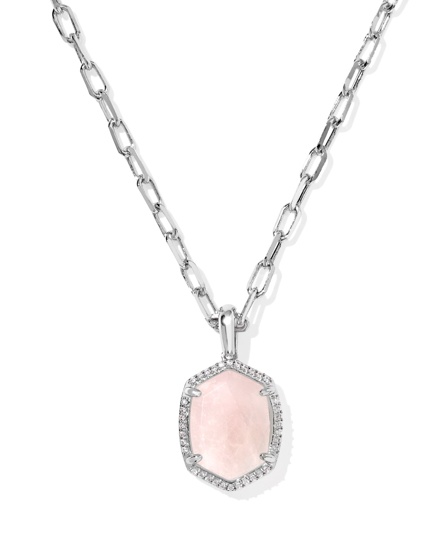 Kendra Scott Daphne Pave Frame Short Pendant Necklace - Rose Quartz
