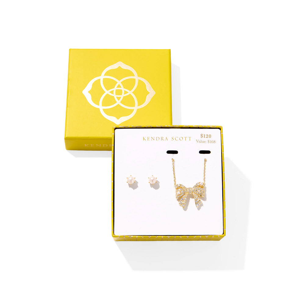 Kendra Scott Krista Bow Necklace and Aston Earrings Gift Set - Gold