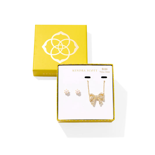 Kendra Scott Krista Bow Necklace and Aston Earrings Gift Set - Gold