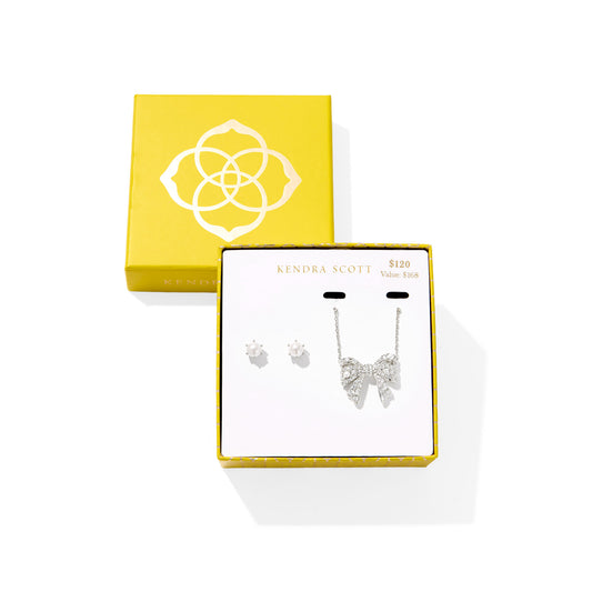 Kendra Scott Krista Bow Necklace and Aston Earrings Gift Set - Silver