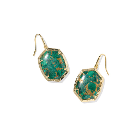 Kendra Scott Gold Daphne Drop Earrings - Bronze Veined Green Malachite