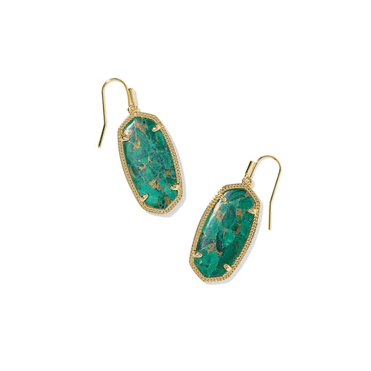 Kendra Scott Gold Elle Drop Earrings - Bronze Veined Green Malachite