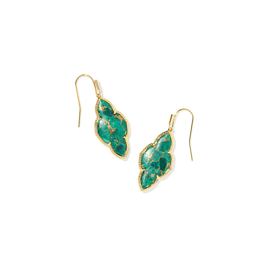 Kendra Scott Gold Abbie Drop Earrings in Bronze Veined Green Malachite