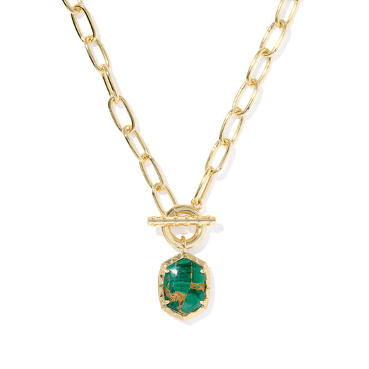 Kendra Scott Gold Daphne Link and Chain Necklace in Bronze Veined Green Malachite