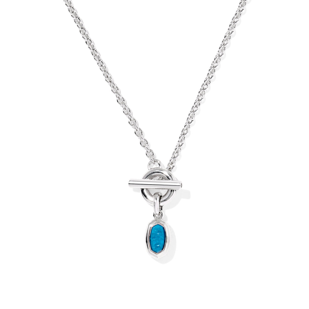Kendra Scott Silver Mini Elisa Toggle Short Pendant Necklace in Variegated Indigo Magnesite