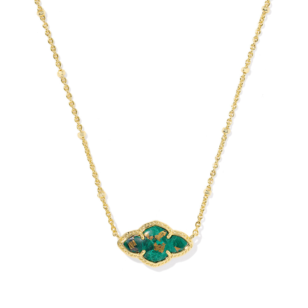 Kendra Scott Gold Abbie Pendant Necklace in Bronze Veined Green Malachite