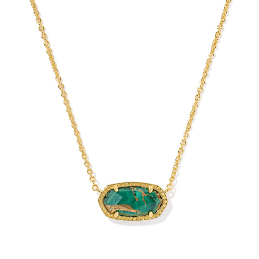 Kendra Scott Gold Elisa Pendant Necklace in Bronze Veined Green Malachite