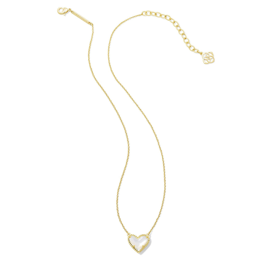 Kendra Scott Gold Ari Heart Short Pendant Necklace in Ivory Mother of Pearl