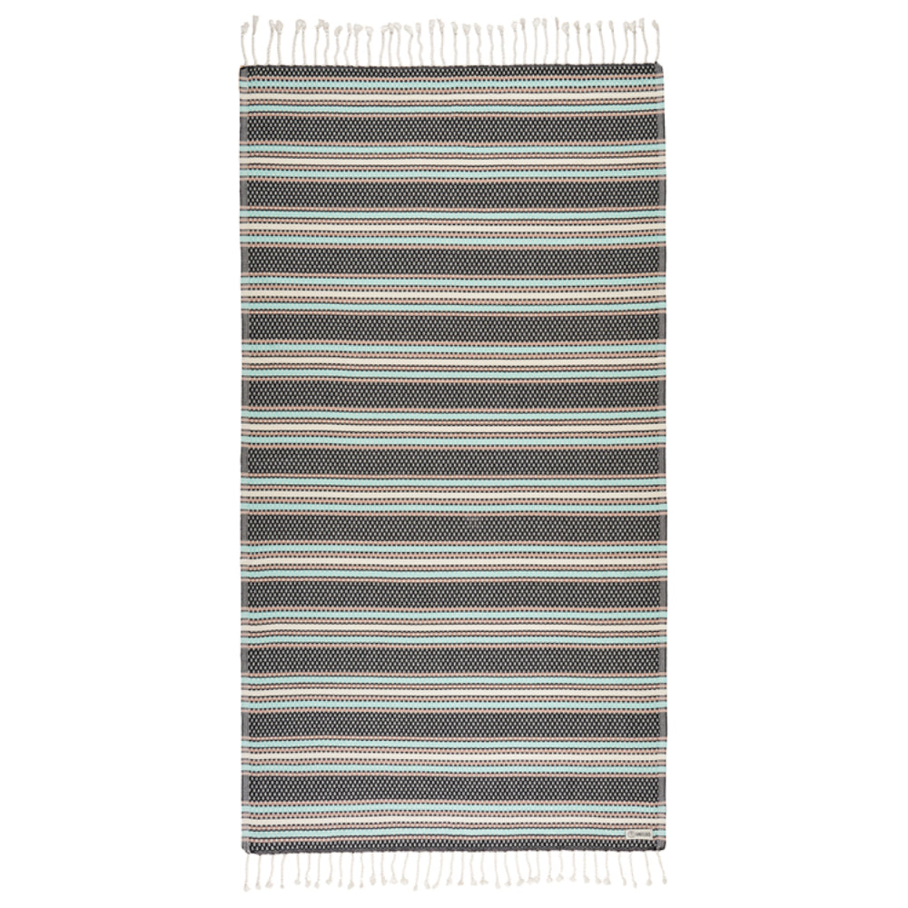 Striped towel with fringes on a white background