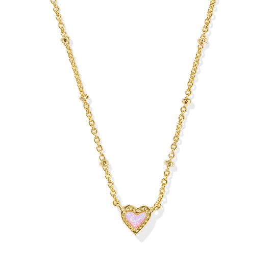 Kendra Scott Mini Ari Heart Satellite Short Pendant Necklace in Bubblegum Pink Kyocera Opal