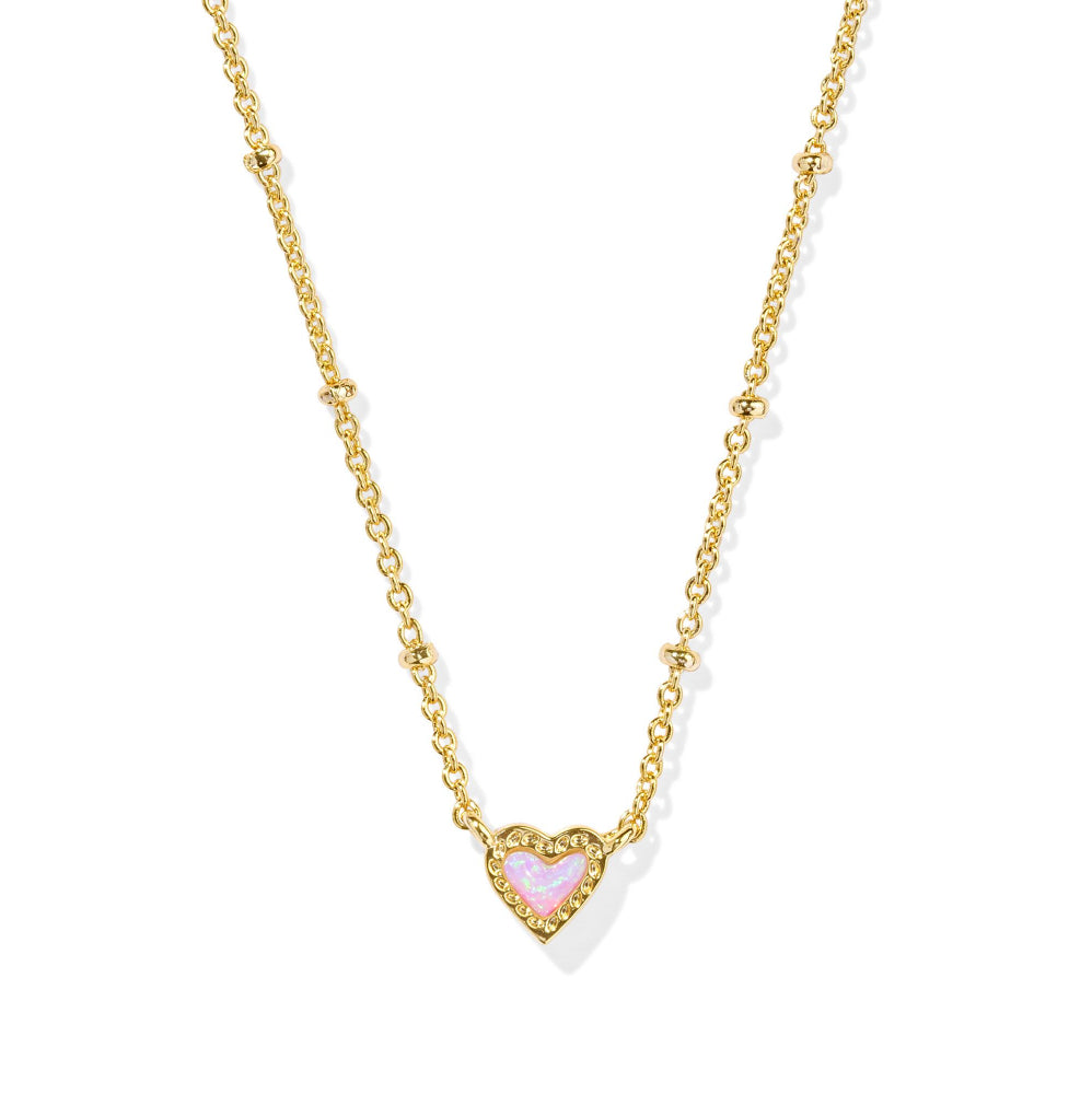 Kendra Scott Mini Ari Heart Satellite Short Pendant Necklace in Bubblegum Pink Kyocera Opal