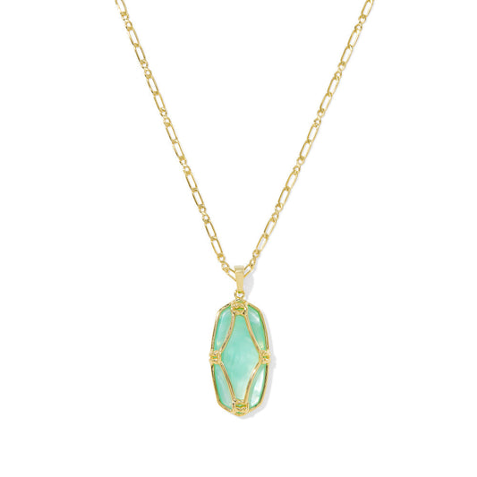 Kendra Scott Gold Elle Lattice Frame Large Long Pendant Necklace - Light Green Mother of Pearl