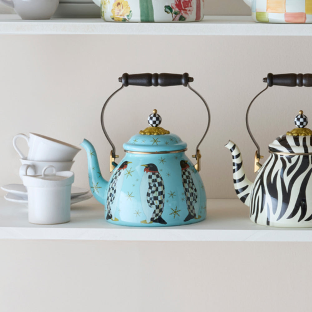 MacKenzie-Childs Penguin Parade 2 Quart Tea Kettle